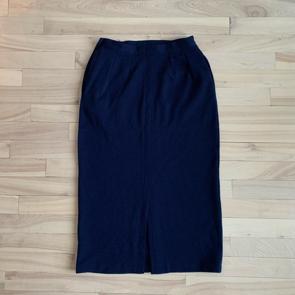 ALFRED SUNG - Navy Wool Pencil Skirt Midi Minimalist Tailored Designer - Picture 10 of 10